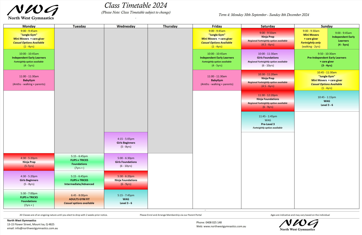 Preliminary Class Timetable NWG Mount Isa